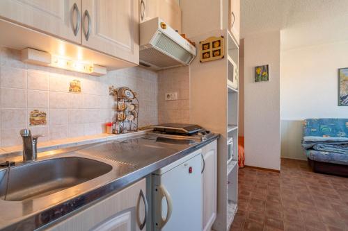 ヴァルラ・プラージュにあるGrand Hotel Studioのシンクとカウンタートップのあるキッチン