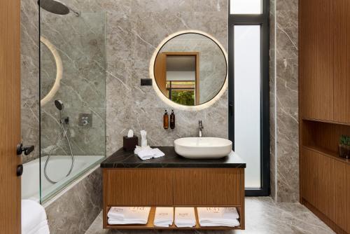 un baño con lavabo y espejo en Terra Homes, en Kolašin