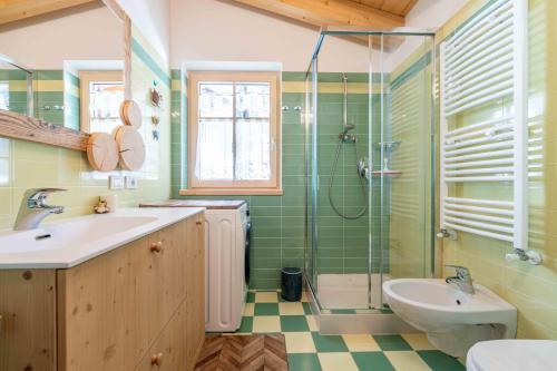 a bathroom with a sink and a shower at Cesa Antermoia in Mazzin