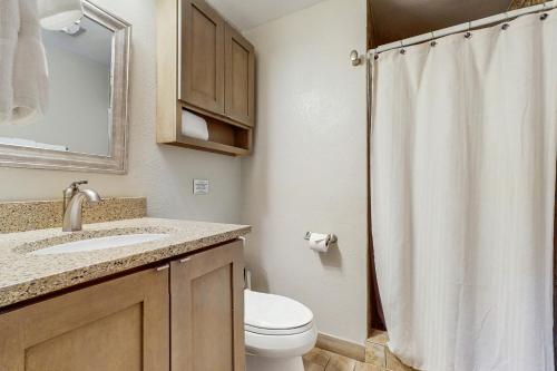 a bathroom with a toilet and a sink and a shower at La Bonte Leisure Beauty in Dillon