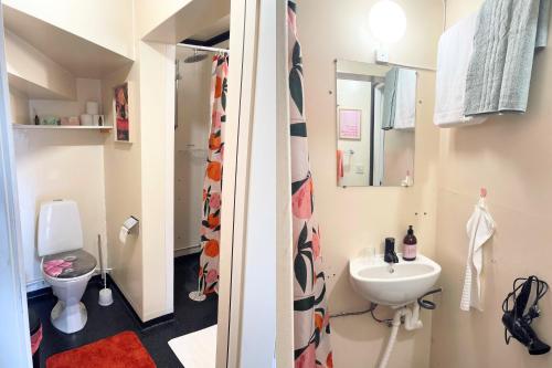 Ένα μπάνιο στο Gemütliche Ferienwohnung in Nordschweden