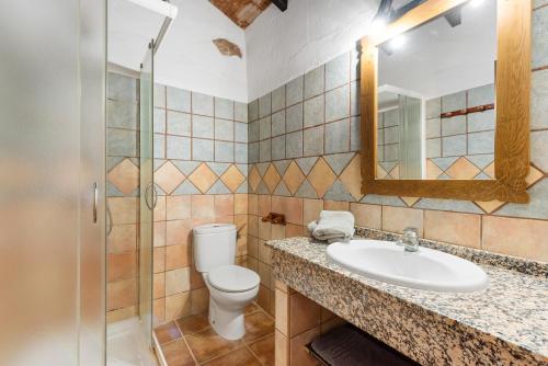 un bagno con un water, un lavandino e uno specchio di La Cuadra a Málaga