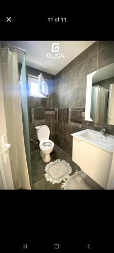 a bathroom with a toilet and a sink at Villa Ola in Gjilan