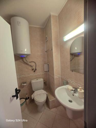 une salle de bain avec toilettes et lavabo dans l'établissement Central Plaza Apartment, à Sunny Beach