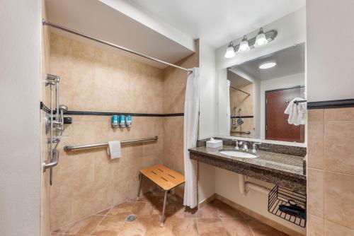 a bathroom with a sink and a mirror at Drury Plaza Hotel San Antonio North Stone Oak in San Antonio