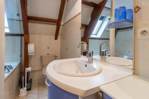 a bathroom with a sink and a toilet at Gite du Lavoir in Cherveix-Cubas