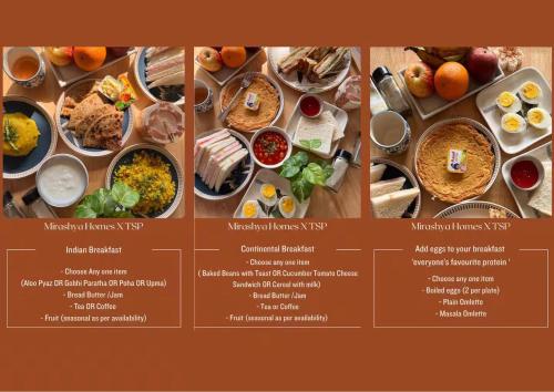 uma colagem de diferentes pratos de comida em uma mesa em Vintage 2BHK Apartment - Gym, Pool & Amenities - Mangrove View em Candolim