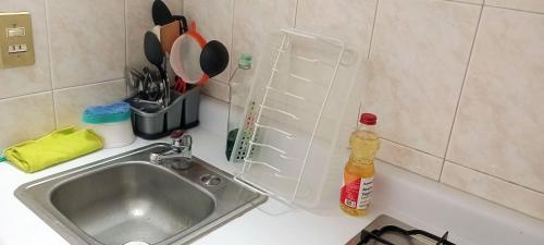 a kitchen sink with a dish rack next to it at Suite con lunas y Sol del Río Amazonas, por Reforma 222 in Mexico City
