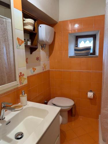 a bathroom with a toilet and a sink at Casina Gattoli - Casa Vacanze in Montalcino