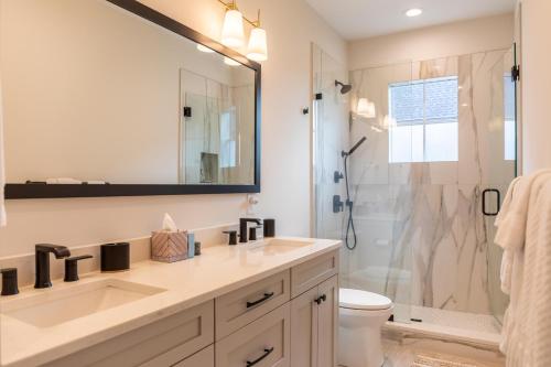a bathroom with a sink and a shower at Calico Haven At Blue Ridge Mountain Club in Boone