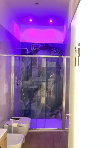a bathroom with a toilet and a purple ceiling at Zia Domy in Naples