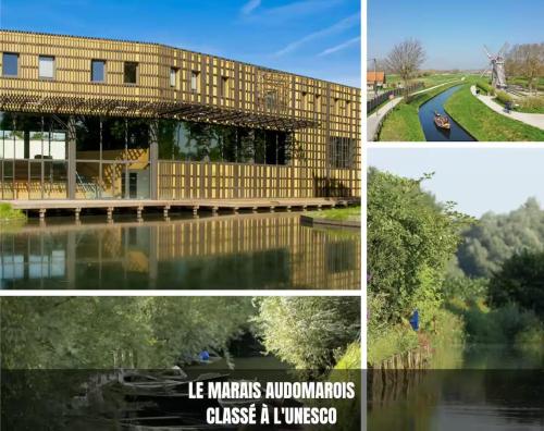 a collage of four pictures of a building at Le Grenier Chic - T3 duplex - Parking privatif in Saint-Omer