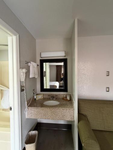 ポート・ウェントワースにあるSavannah Inn - Savannah I-95 Northの洗面台と鏡のあるバスルーム