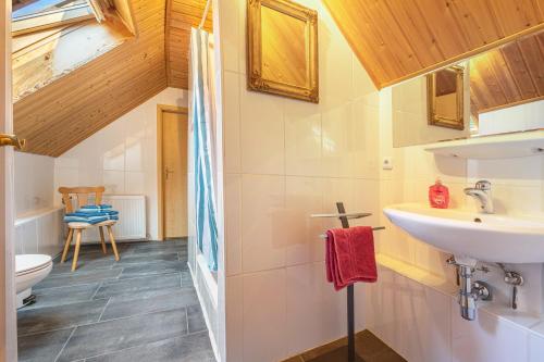 un baño con lavabo e inodoro en Ferienwohnungen zur Reuse, en Mardorf