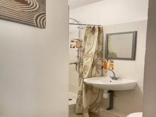 ein Badezimmer mit Waschbecken und Spiegel in der Unterkunft Vos vacances à 800m de la plage de l anse figuier in Rivière-Pilote