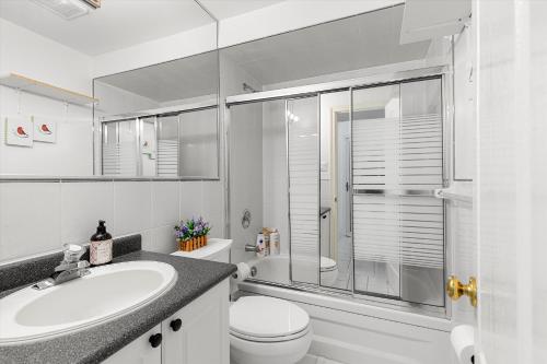 a bathroom with a toilet and a sink and a shower at Home Away From Home in Richmond Hill