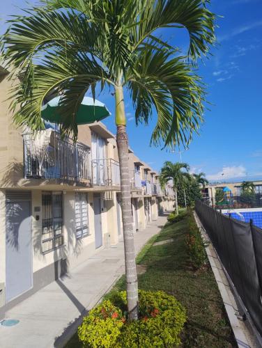 a palm tree in front of a building at Casa ubicada en zona campestre de Ibagué in Ibagué