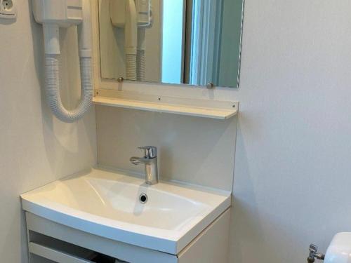 a bathroom with a sink and a mirror at Mobil-home avec Terrasse au Camping Mas Llinas - API-1-52-373 in Le Boulou