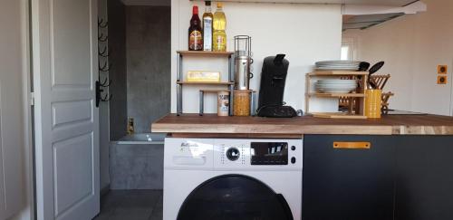 y cocina con lavadora y encimera. en Appartement Lovely, en Muret