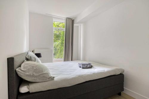 a bed in a room with a window at Modern & Comfortable 1-Bedroom Flat in Rotterdam