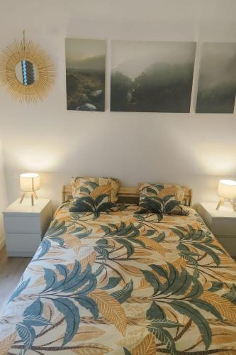 um quarto com uma cama grande com dois travesseiros em apartamento en el 10 em Paris