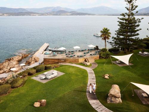an aerial view of a resort on the water at Sofitel Golfe d'Ajaccio Thalassa Sea & Spa in Ajaccio
