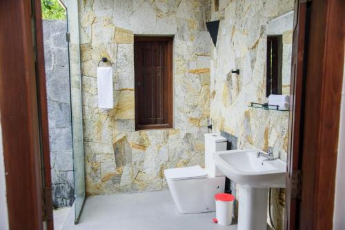 a bathroom with a sink and a toilet at ABS Villa Bentota in Bentota