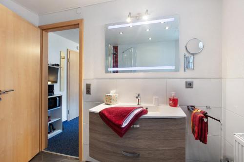 a bathroom with a sink and a mirror at Haus Monika in Todtmoos