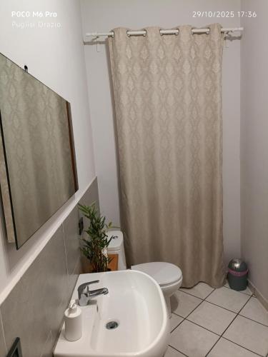 a bathroom with a sink and a toilet and a shower at I capricci dell' Etna suite in Mascalucia