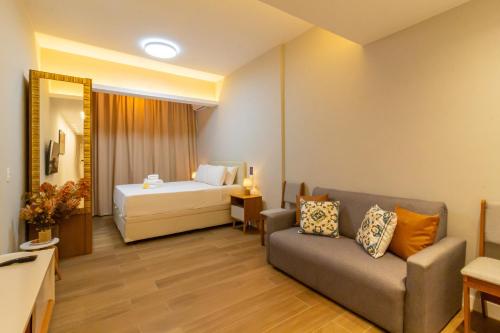 Voodi või voodid majutusasutuse Loft com janela acustica a 5 minutos caminhando ate a praia - NSC304 toas