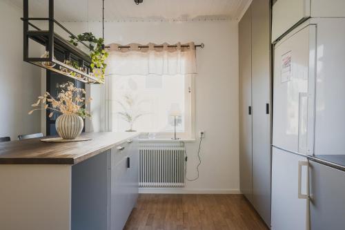 皮特奥Guestly Homes - 3BR Homely Villa in Piteå的厨房配有柜台和窗户。