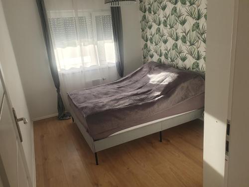 レシュノにあるApartament Nova Wozownia Free Parkingの窓のある部屋にある小さなベッド