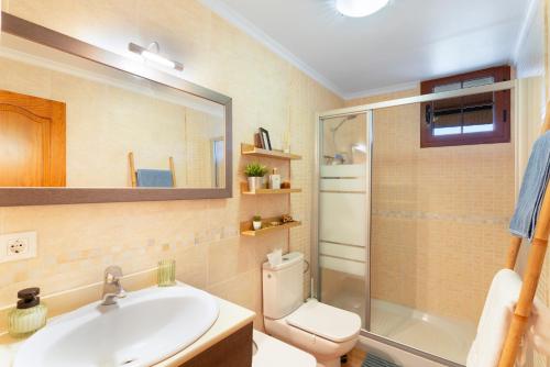 ein Badezimmer mit Waschbecken, Toilette und Dusche in der Unterkunft Villa El Castillejo Vacacional in Vega de San Mateo