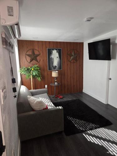 a living room with a couch and a television at Rancho Las Casitas in Tucson