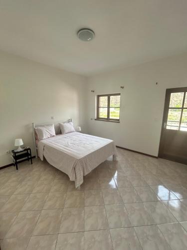 a bedroom with a bed in a white room at Apartamento Rua de Horta in Ribeira Grande