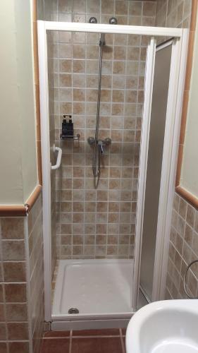 La Villa في Canales de la Sierra: دش مع باب زجاجي في الحمام