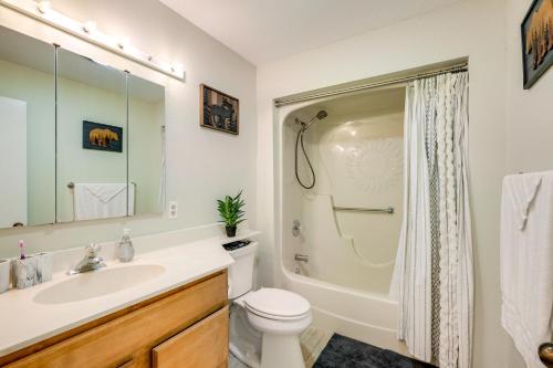 ein Badezimmer mit Waschbecken, Toilette und Dusche in der Unterkunft 4 Mi to Dtwn Pagosa Springs Gem with Mtn Views! in Nutria