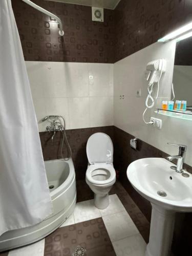 a bathroom with a toilet and a sink at Hotel Wintera Gudauri in Gudauri