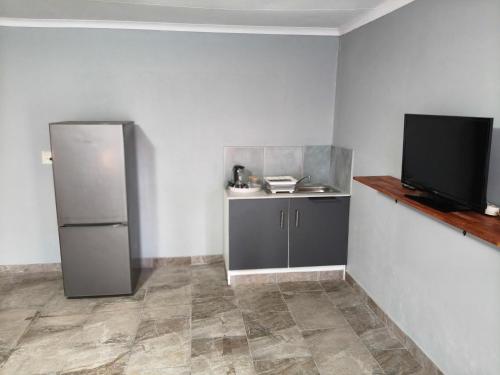 エデンベールにあるOasis in Edenのキッチン(冷蔵庫、薄型テレビ付)