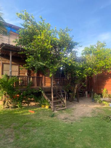 a house with a tree in front of it at Katary Gro Ecohotel in Marquelia