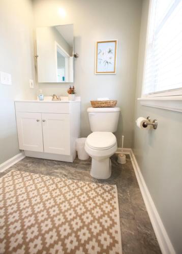 a bathroom with a white toilet and a sink at 508 A The Shore Break Cottage in Virginia Beach