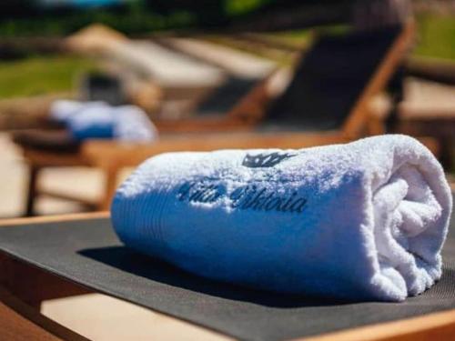 een handdoek bovenop een tafel bij Victoria with pool in Imotski in Ujevići