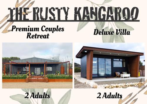 a collage of three pictures of a tiny house at The Rusty Kangaroo - 2 Premium Couples Retreats - Spectacular Ocean View - Great Hosts in Penneshaw