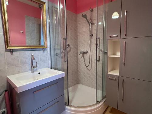 a bathroom with a shower and a sink and a shower at Appartement Tout Confort entre Plage et Commerces à Saint-Brevin-les-Pins - FR-1-364-55 in Saint-Brevin-les-Pins