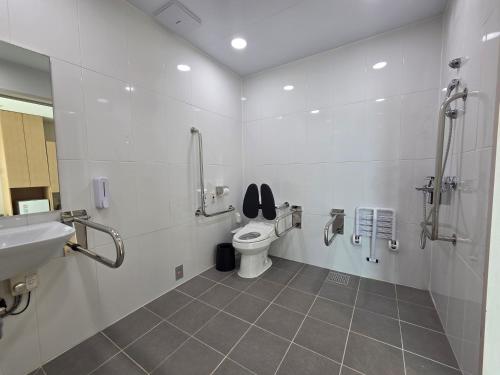 a bathroom with a toilet and a sink at Seohaemaroo Youthhostel in Hwaseong