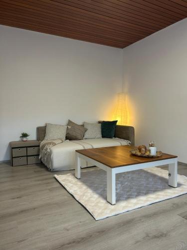 a living room with a couch and a coffee table at MelsHome Entire apartment to feel good in Geislingen an der Steige