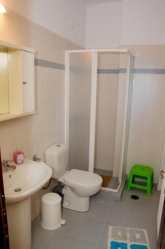 a bathroom with a toilet and a shower and a sink at Nefeli in Levidhion