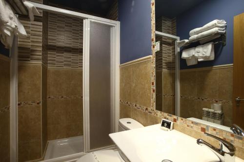 アビラにあるHotel Las Murallasのトイレ、洗面台、シャワー付きのバスルーム