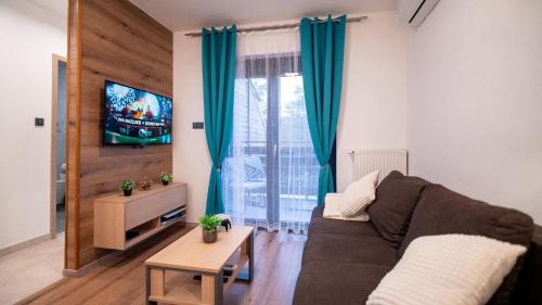 un salon avec un canapé et une télévision dans l'établissement Apartman Dora, à Sveti Martin na Muri