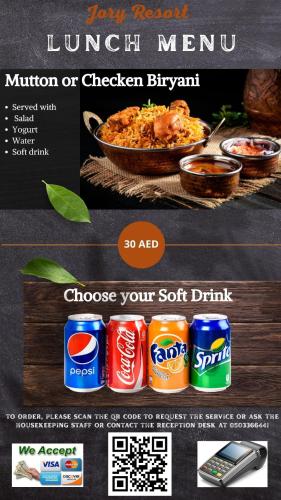 ハッタにあるChalet--J4--شاليهのボウルに入った料理が付いたランチメニューのチラシ